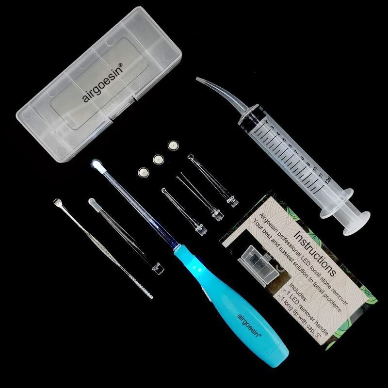 Photo 1 of Airgoesin™ Upgraded Tonsil Stone Remover Tool, Blue, 5 Tips, Tonsillolith Pick Case + 1 Irrigator Fresh Breath Oral Rinse