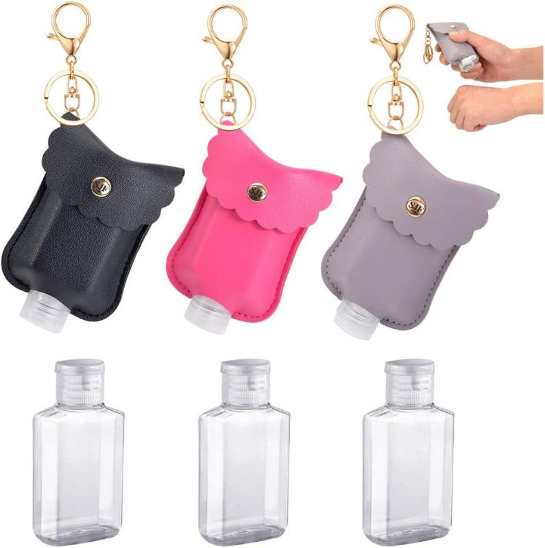 Photo 1 of (Black&Rose&Silver) SANJINFON Portable Squeeze Bottles 2oz with Leather Case Keychain, Empty Travel Bottle Holder for Hand Sanitizer & Essential Oil, Refillable Bottle Clips to Diaper Bag, Travel Bag 