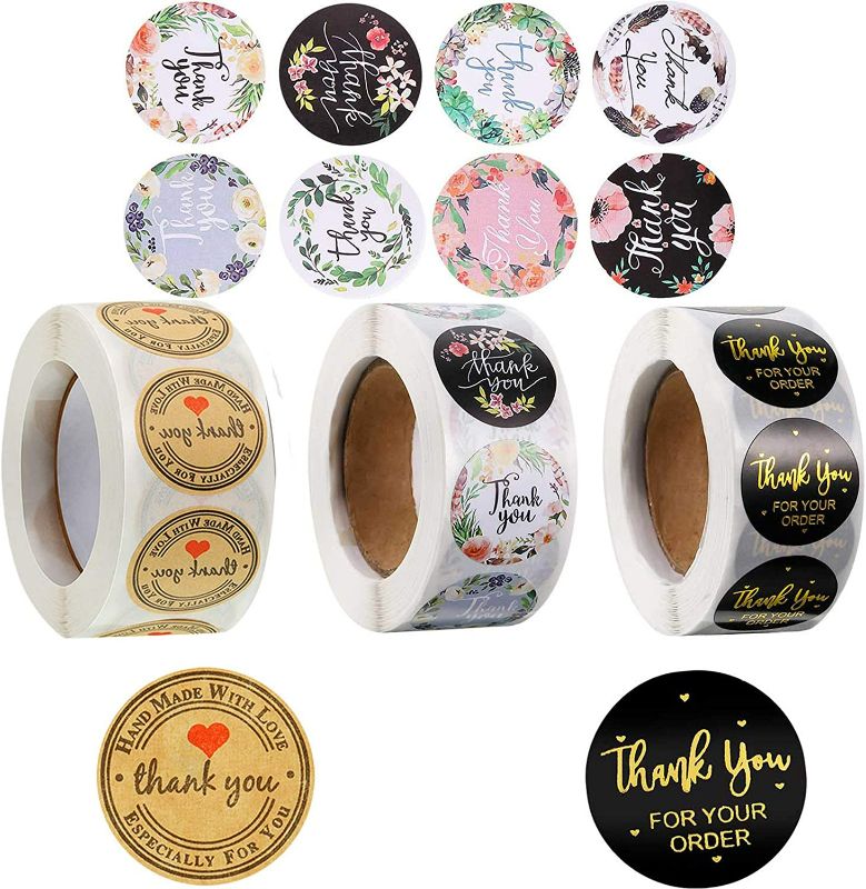 Photo 1 of 2000 Pieces Thank You Stickers,18 Designs 1 Inch Thank You Sticker Roll, Thank You for Supporting My Small Business Stickers for Envelopes, Bubble Mailers and Bags (4 Rolls, 500 Labels Per Roll)