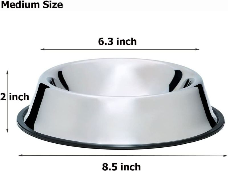 Photo 2 of Mlife Stainless Steel Dog Bowl with Rubber Base for Small/Medium/Large Dogs, Pets Feeder Bowl and Water Bowl Perfect Choice (Set of 2) 16oz