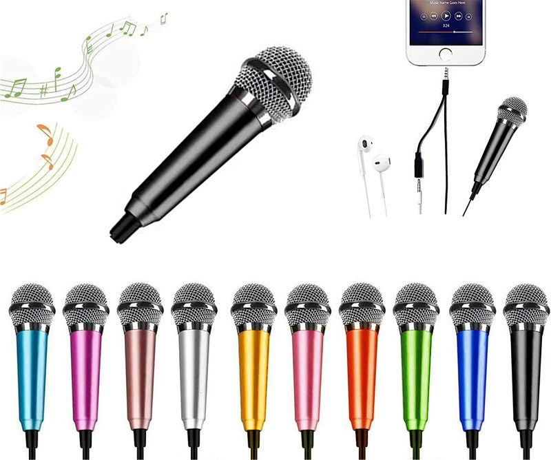 Photo 1 of (2 pack) Mini Microphone,Portable Vocal Tiny Microphone, Asmr Microphone,Phone Microphone, Mini Karaoke Microphone for Voice Recording Chatting and Singing On iPhone,Android,Laptop Notebook (Black)