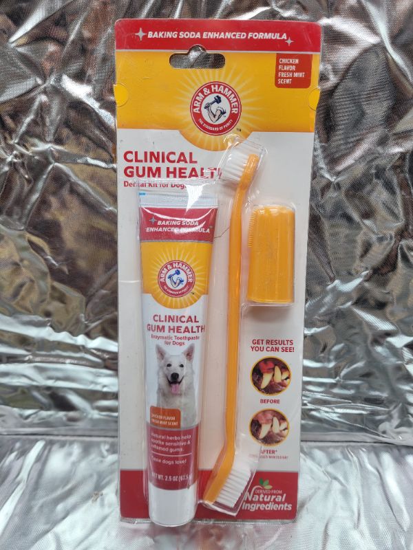 Photo 2 of Arm & Hammer for Pets Clinical Gum Health Kit for Dogs, Toothpaste for Dogs - Dog Toothbrush & Dog Toothpaste - Soothes Inflamed Gums, 3-Piece Kit for Dog Teeth Cleaning from Arm and Hammer Dental Kit Chicken Flavor Fresh Mint Scent