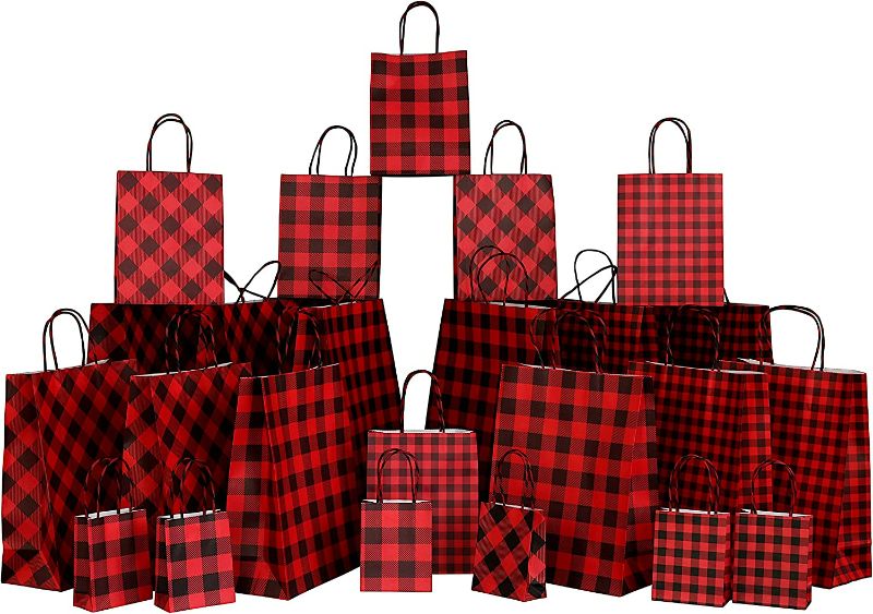 Photo 1 of Iconikal Gift Bags, Red Buffalo Plaid, 24-Piece Set