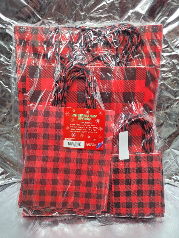 Photo 2 of Iconikal Gift Bags, Red Buffalo Plaid, 24-Piece Set