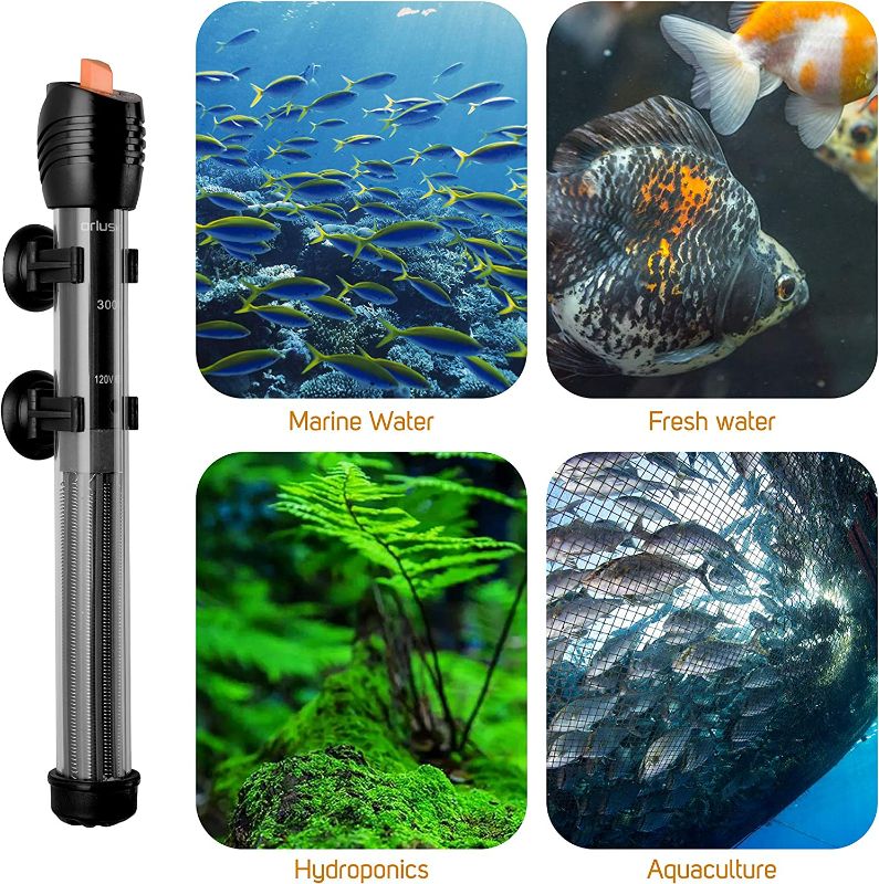 Photo 2 of Orlushy Submersible Aquarium Heater,300W Adjustable Fish Tahk Heater with 2 Suction Cups Free Thermometer Suitable for Marine Saltwater and Freshwater