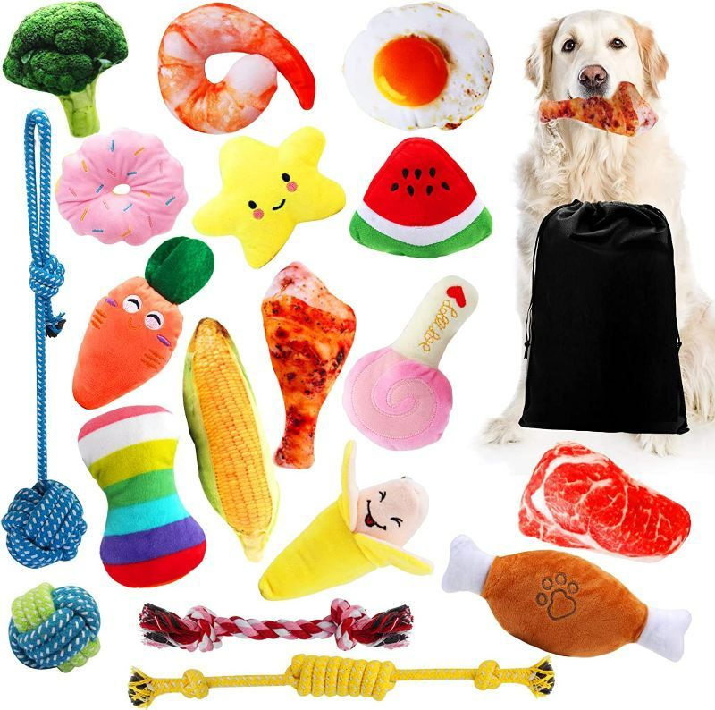 Photo 1 of Hicdaw 19Pcs Dog Squeaky Toys Plush Small Dog Toy Set Washable Stuffed Puppy Chew Toys with Dog Toys Pack and Storage Box Puppy Teething Chew Toys for Small Medium Dogs