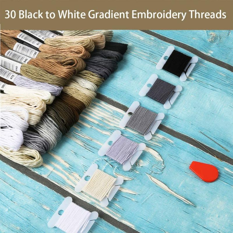 Photo 2 of (2 pack) Pllieay 30 Skeins Black to White Gradient Grey Embroidery Floss, Cross Stitch Threads Friendship Bracelets Floss with 6 Floss Bobbins, 2 Embroidery Needles and Needle Threader