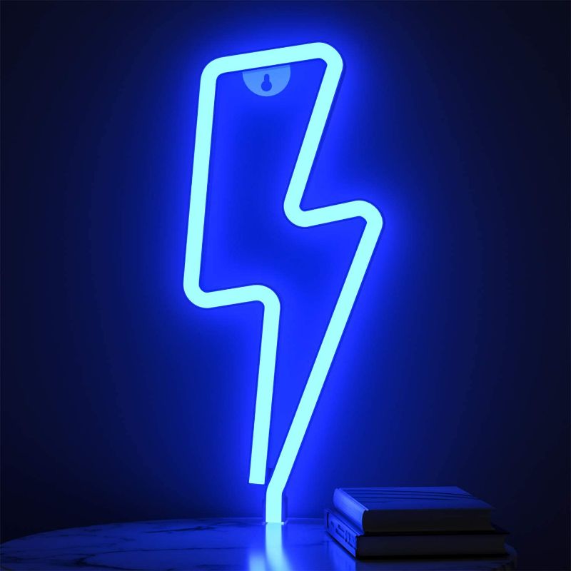 Photo 1 of XIYUNTE Neon Sign Lightning Neon Light Sign for Wall Decor, Battery or USB Powered Led Lightning Light Blue Neon Signs for Bedroom, Kids Room, Living Room, Bar, Party, Christmas, Wedding