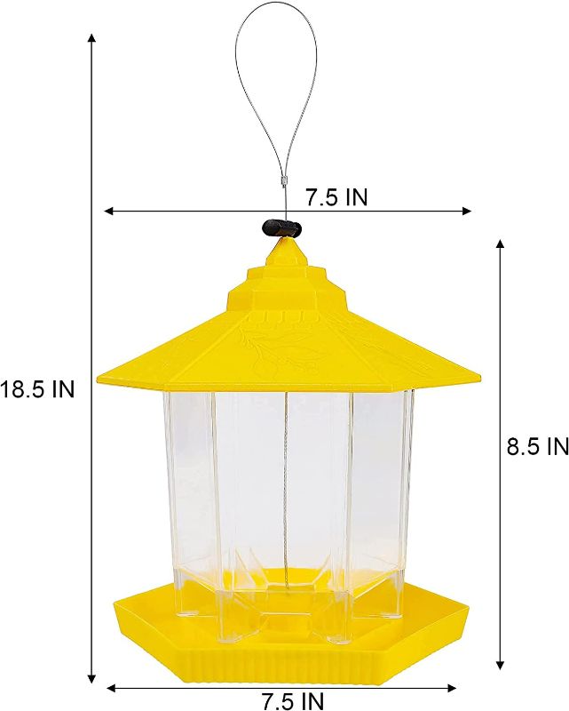 Photo 2 of Twinkle Star Wild Bird Feeder, Outdoor Hanging for Garden Yard Decoration, Panorama Gazebo Birdfeeder, Hexagon Shaped with Roof, Yellow