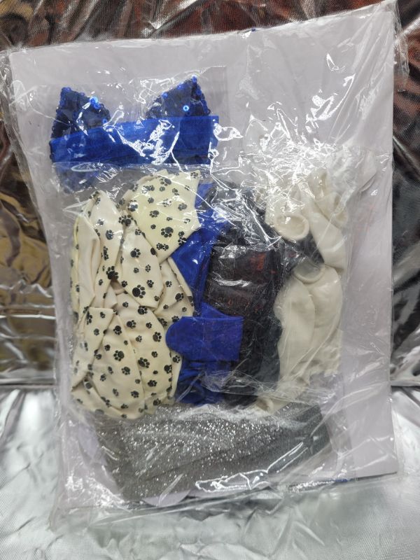 Photo 1 of 44 Pack Lets Pawty Puppy Boys Birthday Favors?Pet Adoption Party Supplies Kits Silver Glitter Banner Paws Print Balloons Blue Hat Bow Tie Doggie Bone Photo Props Ideas Woof Ruff Decoration