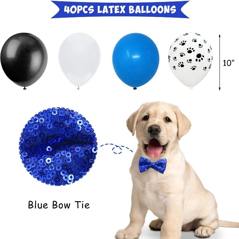 Photo 4 of 44 Pack Lets Pawty Puppy Boys Birthday Favors?Pet Adoption Party Supplies Kits Silver Glitter Banner Paws Print Balloons Blue Hat Bow Tie Doggie Bone Photo Props Ideas Woof Ruff Decoration