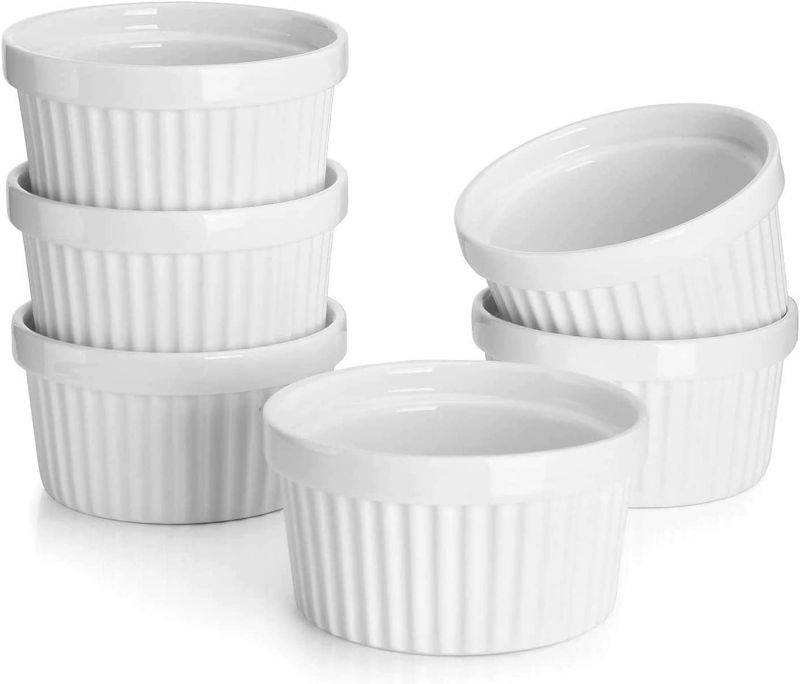 Photo 1 of Sweese 8 oz Ramekins Set of 6, Creme Brulee Ramekins Oven Safe, Porcelain Ramiken Set, Souffle, Custard Cups for Baking and Ice Cream Bowl, White, 501.001