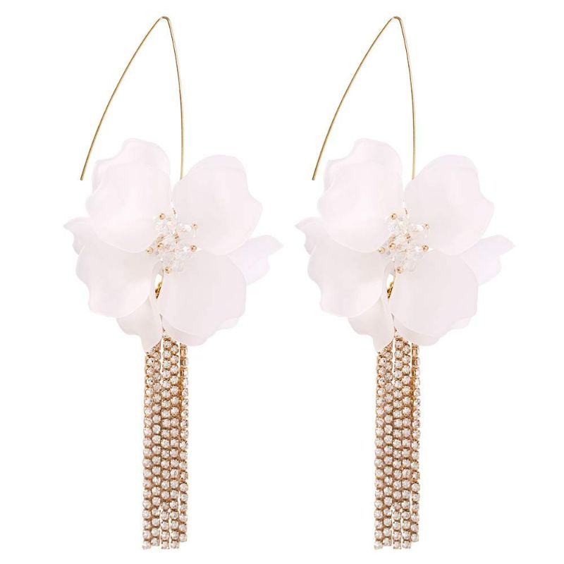 Photo 2 of (2 pack) Doubnine Flower Lily Earrings Rhinestone Crystal Dangle Long Drop Women Wedding Accessories