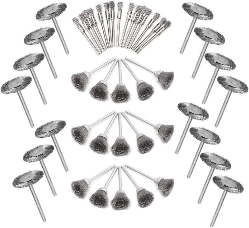 Photo 1 of Mesee 45Pcs Steel Wire Brushes Wheels Set with 1/8" Shank Polishing Wire Wheel Cup Pen Brush Accessories Kit Fit Rotary Tool for Buffing Cleaning Grinding Removal Rust Corrosion Paint