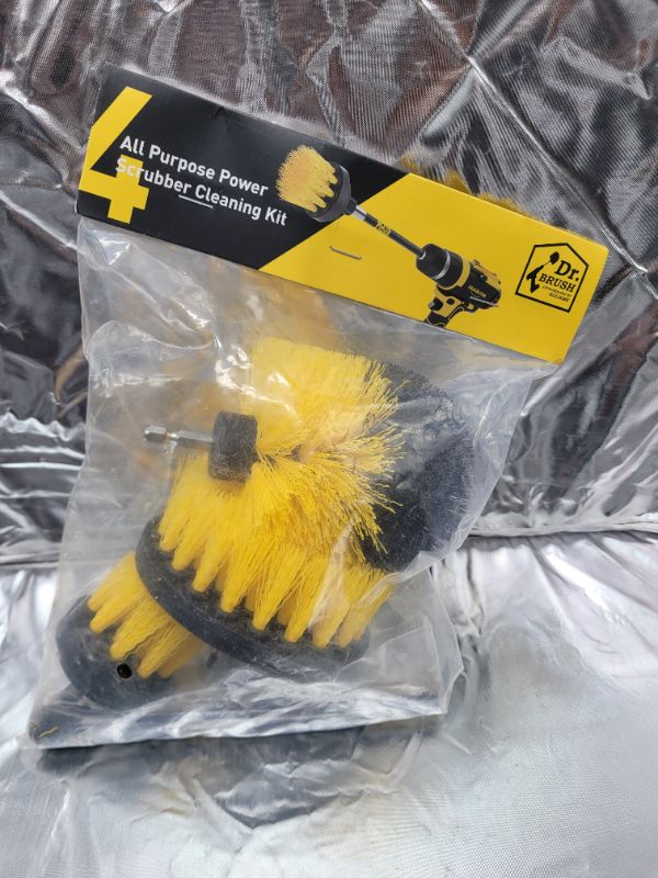 Photo 3 of Holikme 4Pack Drill Brush Power Scrubber Cleaning Brush Extended Long Attachment Set All Purpose Drill Scrub Brushes Kit for Grout, Floor, Tub, Shower, Tile, Bathroom and Kitchen Surface?Yellow 