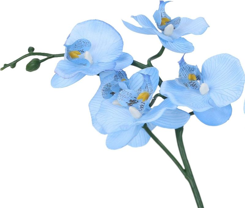Photo 2 of Blue Artificial Orchid Flower Arrangement with Vase Lifelike Artificial Flower with Decorative Vase Vivid Potted Plant