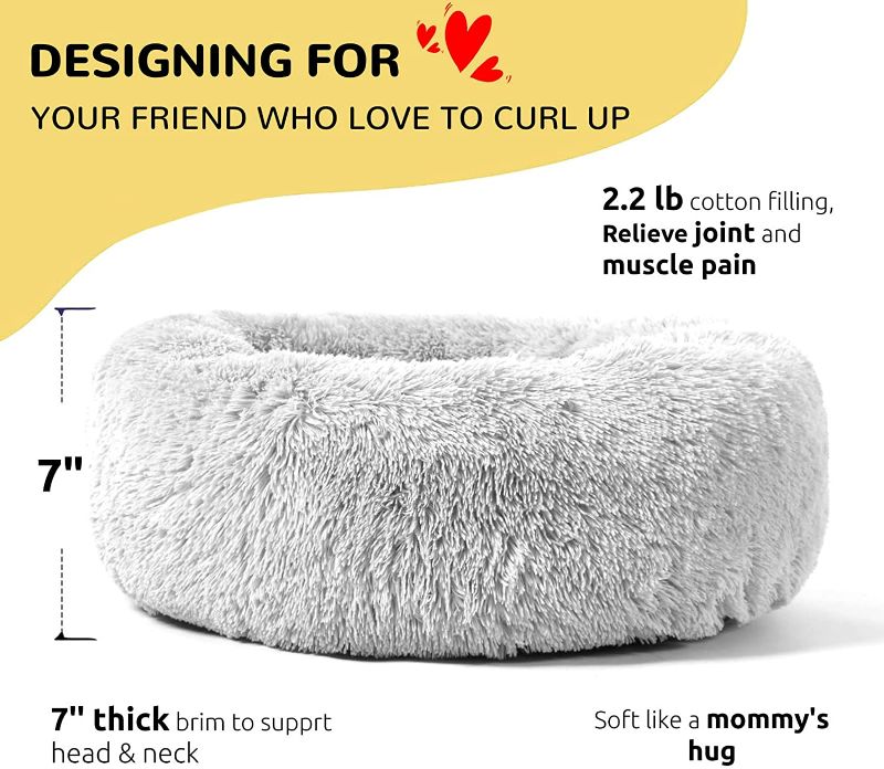 Photo 2 of HACHIKITTY Dog Beds Calming Donut Cuddler, Puppy Dog Beds Medium Dogs, Fluffy Dog Calming Beds size medium