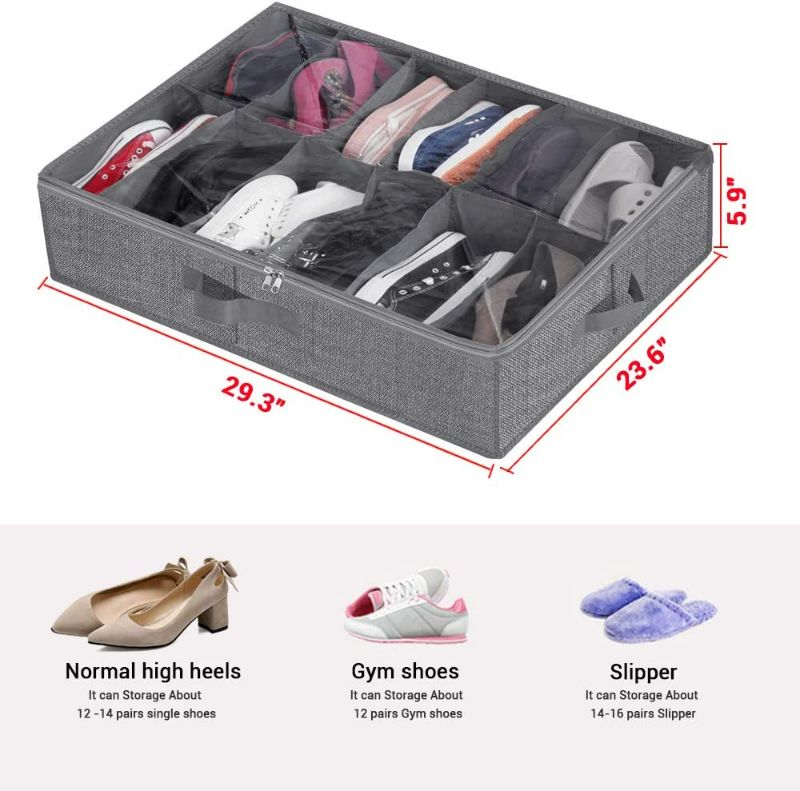 Photo 3 of Under Bed Shoe Storage Organizer,Closet Shoes Storage Boxes Bin Container (2 Pack Fits 24 Pairs) with Clear Cover and Reinforced Handle for Sneakers,Clothes, Toys, Gray with Printing