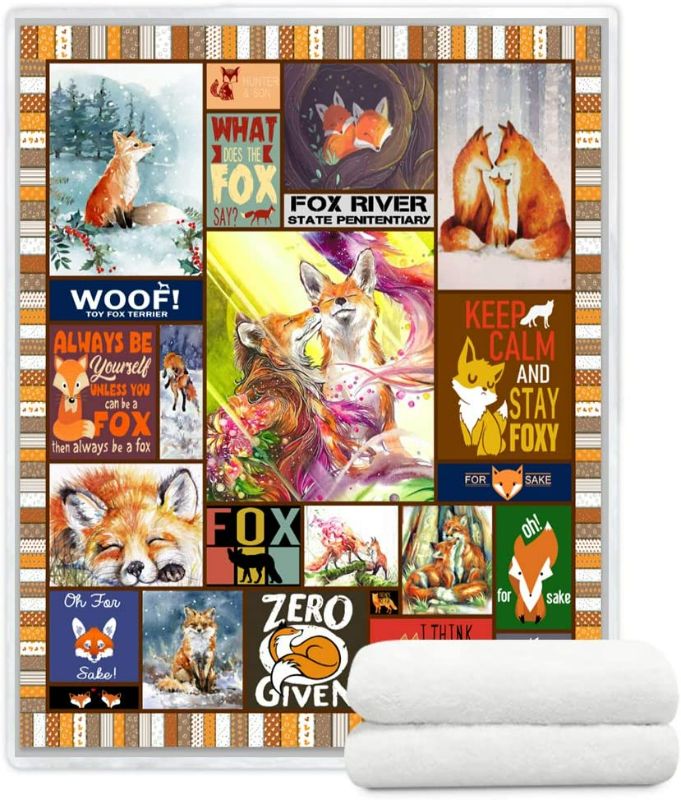 Photo 1 of YunTu Fox Throw Blanket Cute Fox Blankets for Kids and Adults Warm Fuzzy Sherpa Blankets for Couch Sofa Fox Gifts for Women and Men