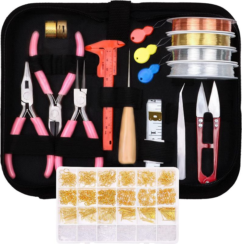 Photo 1 of Jewelry Making Kits for Adults, FEEIN Jewelry Making Supplies Kit with Jewelry Making Tools, Earring Charms, Jewelry Wires, Jewelry Findings and Helping Hands for Jewelry Making and Repair (Gold)