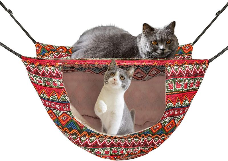 Photo 1 of ONENIN Cat Cage Hammock,Hanging Soft Pet Bed for Kitten Ferret Puppy Rabbit or Small Pet,Double Layer Hanging Bed for Pets,2 Level Indoor Bag for Spring/Summer/Winter (Ethnic Style)