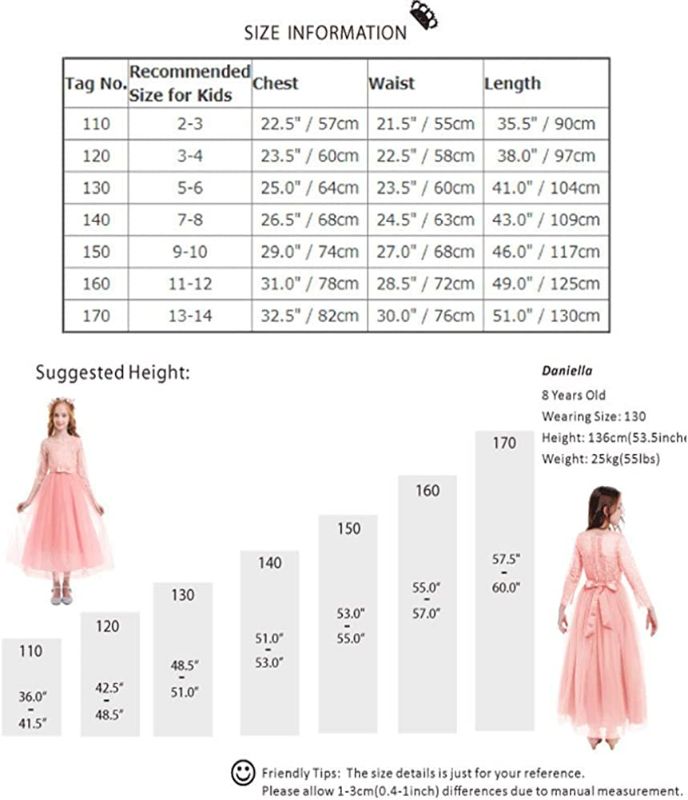 Photo 3 of (3-4years) Girls Flower Vintage Floral Lace 3/4 Sleeves Floor Length Dress Wedding Party Evening Formal Pegeant Dance Gown