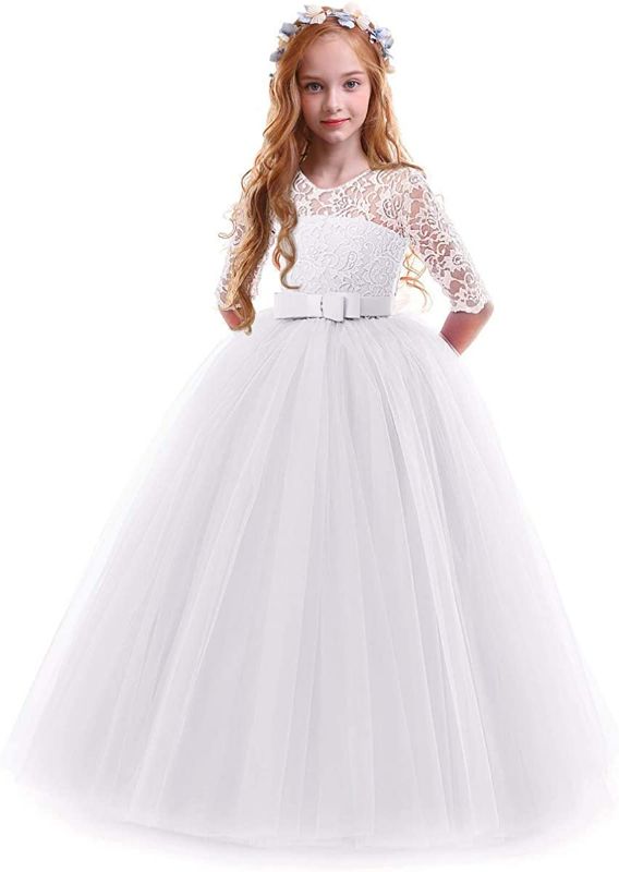 Photo 1 of (3-4years) Girls Flower Vintage Floral Lace 3/4 Sleeves Floor Length Dress Wedding Party Evening Formal Pegeant Dance Gown