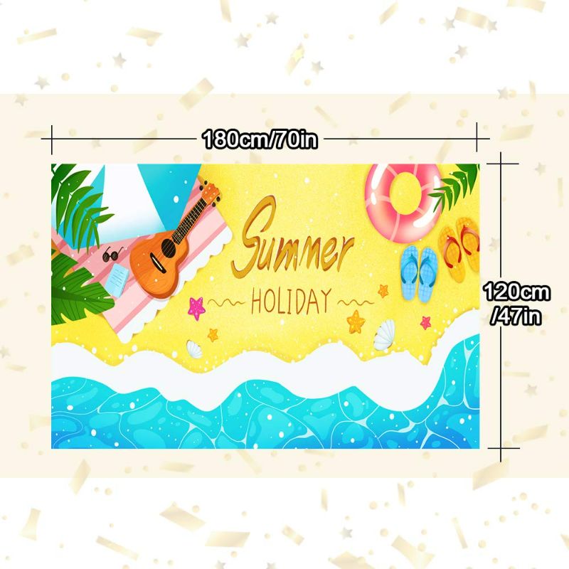 Photo 2 of FSFLAG Summer Party Decorations - Premium Fabric Summer Party Banner Backdrop - Summer Holiday Sign Banner for Pool BBQ Beach Music Birthday Party - Party Supplies for Photo Backdrop Background