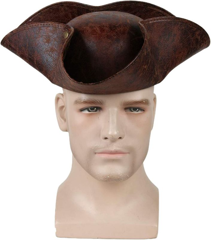 Photo 1 of FirstCos Pirate Captain Hats Adults Teens Caribbean Jack Tricorn Hat Caps Brown Distressed Look Colonial Medieval Costumes