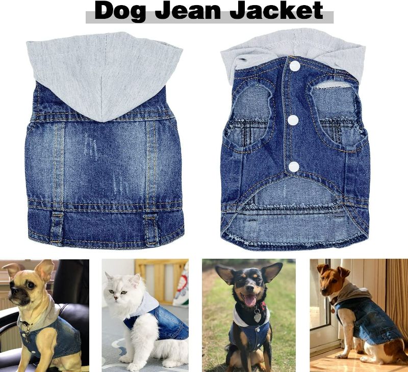 Photo 2 of Companet Dog Denim Jacket, Dog Jeans Jacket Cool Blue Denim CoatLapel Vests Classic Puppy Blue Vintage Washed Clothes Hoodie Vest XXL
