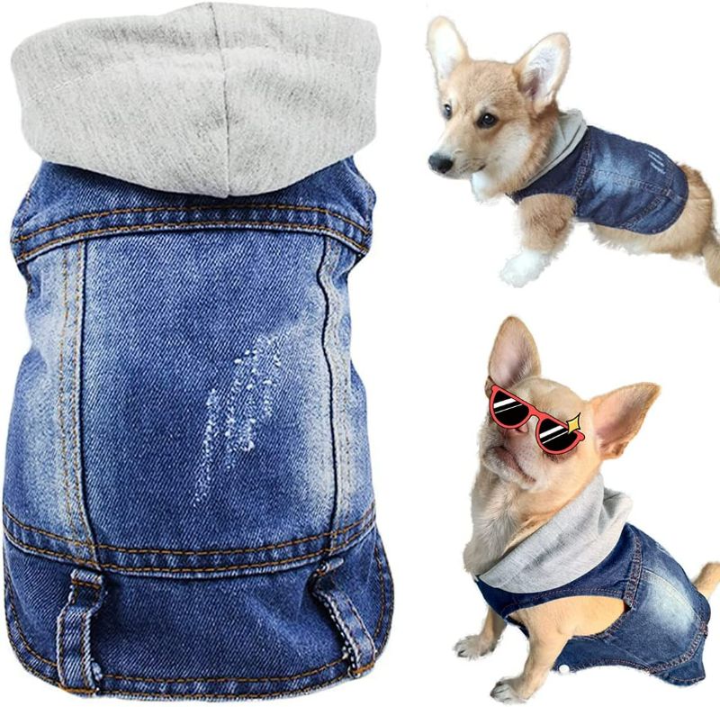 Photo 1 of Companet Dog Denim Jacket, Dog Jeans Jacket Cool Blue Denim CoatLapel Vests Classic Puppy Blue Vintage Washed Clothes Hoodie Vest XXL