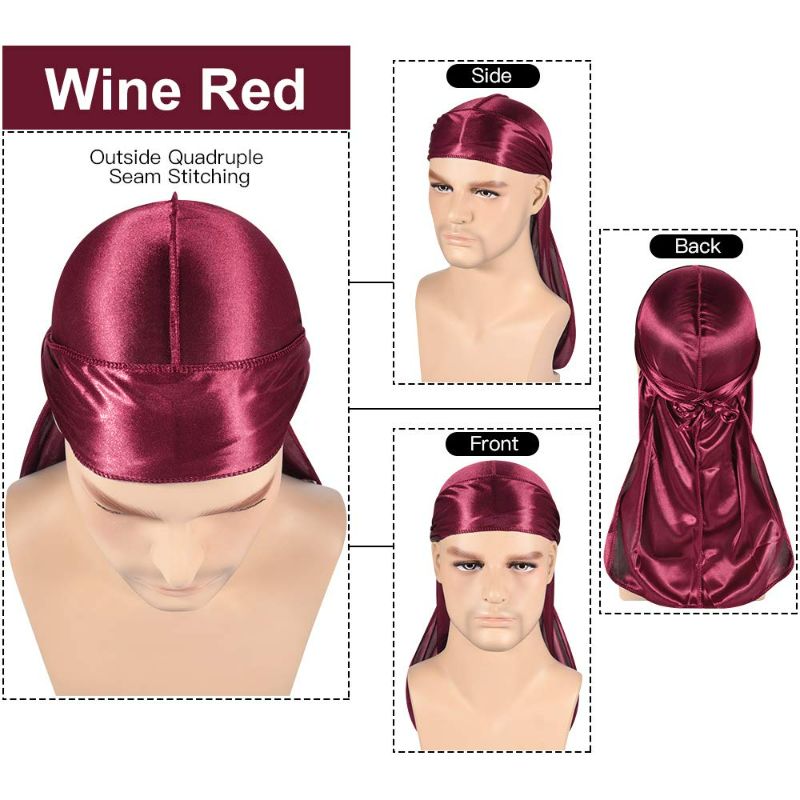 Photo 2 of 3+2 Silky Durag & Wave Cap Sets, Satin Doo Rags Compression Cap Pack for Men