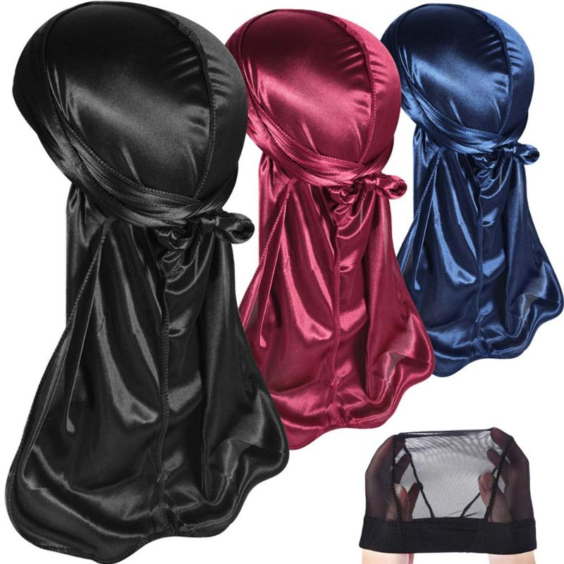 Photo 1 of 3+2 Silky Durag & Wave Cap Sets, Satin Doo Rags Compression Cap Pack for Men