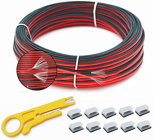Photo 1 of 66FT 22 Gauge Hookup Electrical Wire 2pin Red Black Cable Extension Cord 12V/24V DC Cable, 22AWG 2 Conductor Flexible Low-Voltage Tinned-Copper Wire for LED Ribbon Lamp Car Audio Automotive Trailer