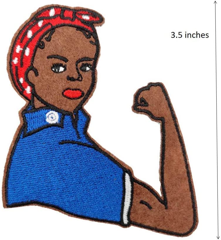 Photo 2 of Cute-Patch BLM Anti Racist Fist Up Embroidered Iron on sew on Patch Power Girl Magic