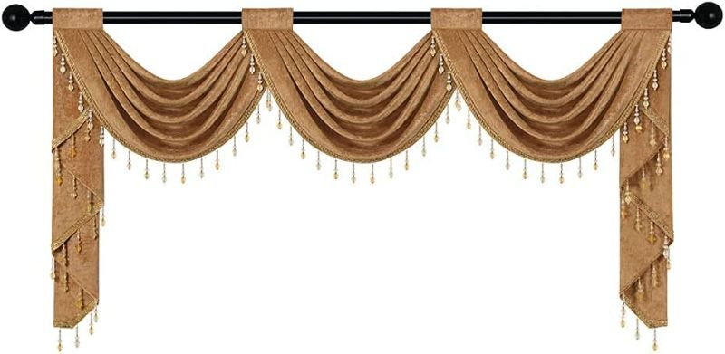 Photo 2 of ELKCA Chenille Waterfall Valance for Living Room 3 Hollow Swags Valance for Kitchen Bedroom Curtain Valance (Bronze, 3 swags)