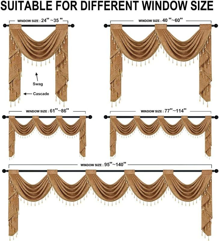 Photo 3 of ELKCA Chenille Waterfall Valance for Living Room 3 Hollow Swags Valance for Kitchen Bedroom Curtain Valance (Bronze, 3 swags)