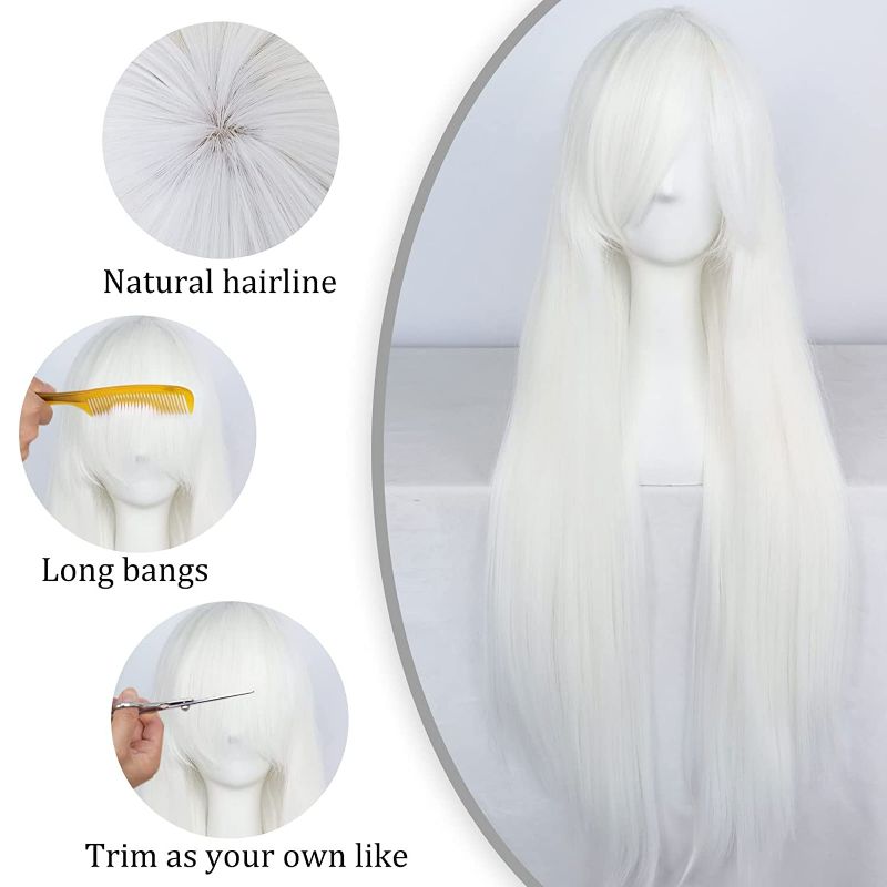 Photo 2 of ANOGOL 32inches Long White Wig Straight Synthetic Wigs Lolita White Cosplay Wig