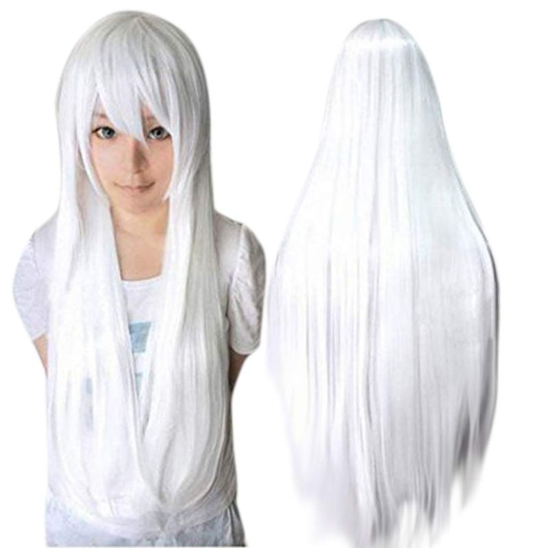 Photo 1 of ANOGOL 32inches Long White Wig Straight Synthetic Wigs Lolita White Cosplay Wig