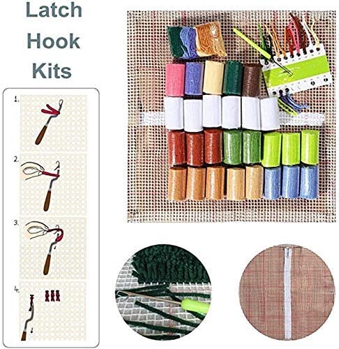 Photo 3 of DIY Latch Hook Kits Yarn Kits Pillow Rug Pattern Arts and Crafts Crochet Needlework?Horse?16x16in/40x40CM?