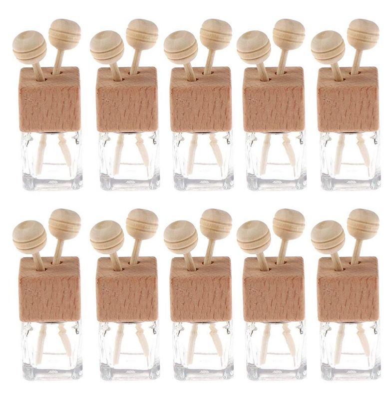 Photo 1 of 10 Pack,8ml Clear Glass Car Air Freshener Perfume Clip Diffuser,Empty Essential Oil Perfume Vials Diffuser Vent Outlet,Thick Glass Ornament With Wooden Caps,FREE Funnel,Dropper