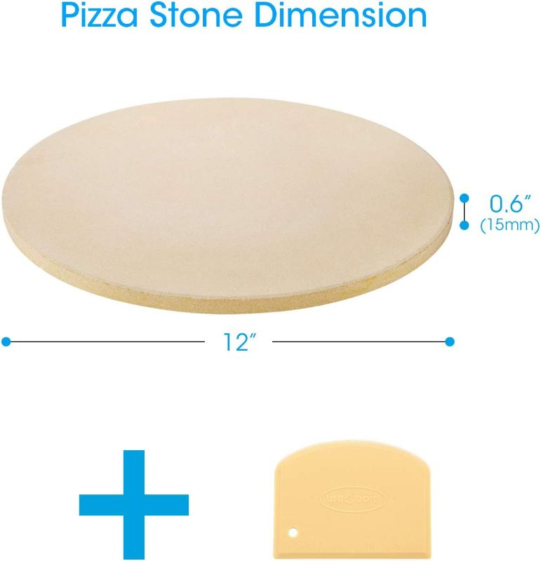 Photo 3 of Unicook 12 Inch Round Pizza Stone, Heavy Duty Cordierite Pizza Grilling Stone, Bread Baking Stone for RV Oven, Grill and Toaster Oven, Ideal for Baking Crisp Crust Pizza, Bread, Cookies and More