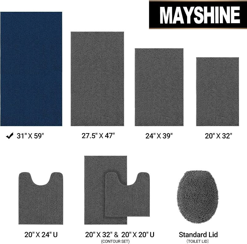 Photo 3 of MAYSHINE Chenille Plush Extra Long Door Mat Runner Machine Washable Non-Slip Door Mat, Bath Mat, Bedroom Rug, with Water Absorbent Quick Drying Microfiber Shag Carpet (Dark Blue, 31x59)