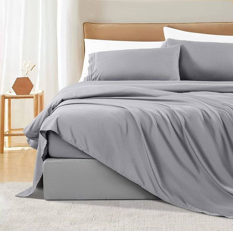 Photo 1 of Shilucheng Queen Size Bed Sheets Set Microfiber 1800 Thread Count Percale Super Soft and Comforterble 16 Inch Deep Pockets - 4 Piece (Queen, Grey)