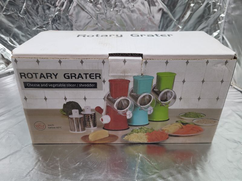 Photo 2 of Cambom Rotary Cheese Grater Shredder Chopper Round Tumbling Box Mandoline Slicer Nut Grinder Vegetable Slicer, Hash Brown, Potato with Strong Suction Base