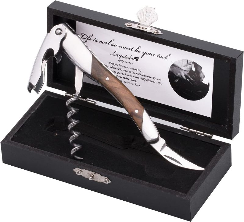 Photo 1 of Laguiole By FlyingColors Wine Opener Sommelier Professional Waiter's Corkscrew, Wooden Gift Box. Sommelier Knife, Corkscrew, Foil Cutter, and Bottle Opener (Rubber wood)