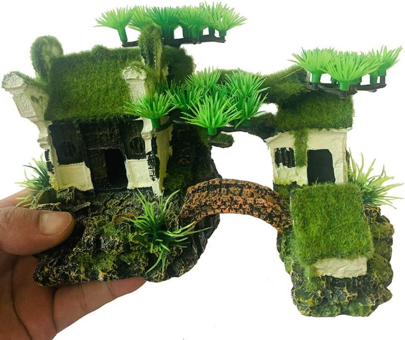 Photo 2 of Hamiledyi Aquarium House Decorations Resin Fish Hideout Hut Betta Cave Rock Landscape Ornament Environments Asian Cottage with Bonsai and Mossy for Aquariums, Fish Tank, Garden
Brand: Hamiledyi