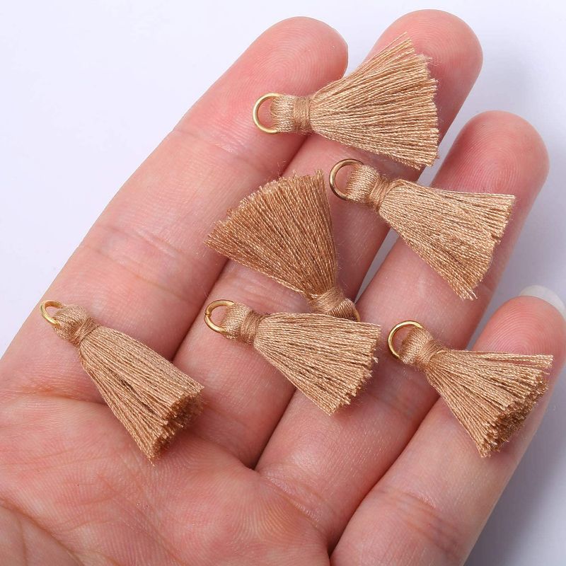 Photo 2 of (2 pack) Wholesale Mini Tassel Charms Tiny Short Cotton Thread Tassels Bulk for Crafts and Jewelry Making (95-100PCS) coffee