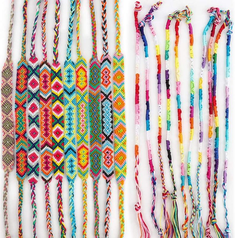 Photo 1 of GAUSKY 20 Pieces Woven Friendship Bracelets Strings 2 Styles Nepal Adjustable Handmade Braided Bracelets Anklet Multicolor Bracelets for Women Girls