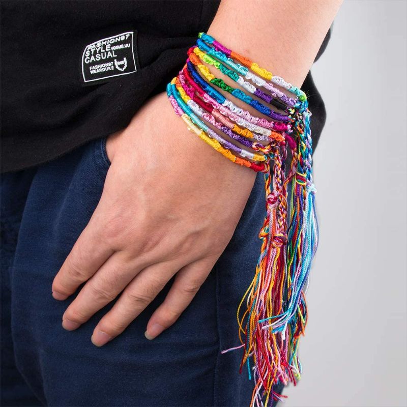 Photo 3 of GAUSKY 20 Pieces Woven Friendship Bracelets Strings 2 Styles Nepal Adjustable Handmade Braided Bracelets Anklet Multicolor Bracelets for Women Girls